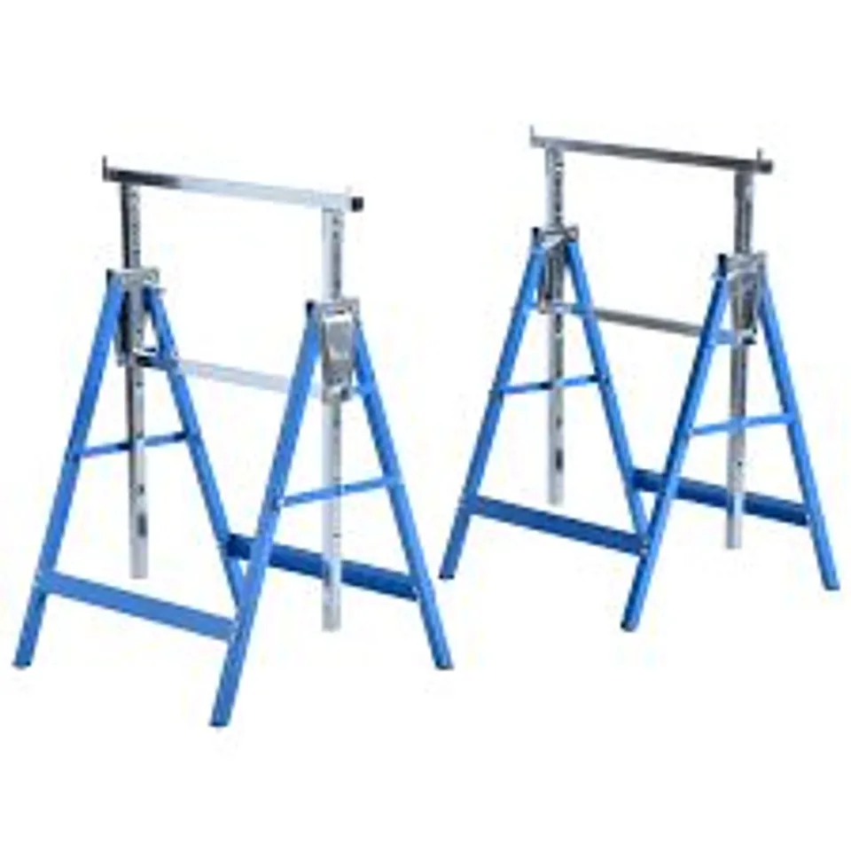 BOXED HOMCOM SET OF 2 ADJUSTABLE TELESCOPIC BUILDERS TRESTLE DIY STEEL WORK BENCH CARPENTER FOLDING SAW HORSE TOOLS BLUE