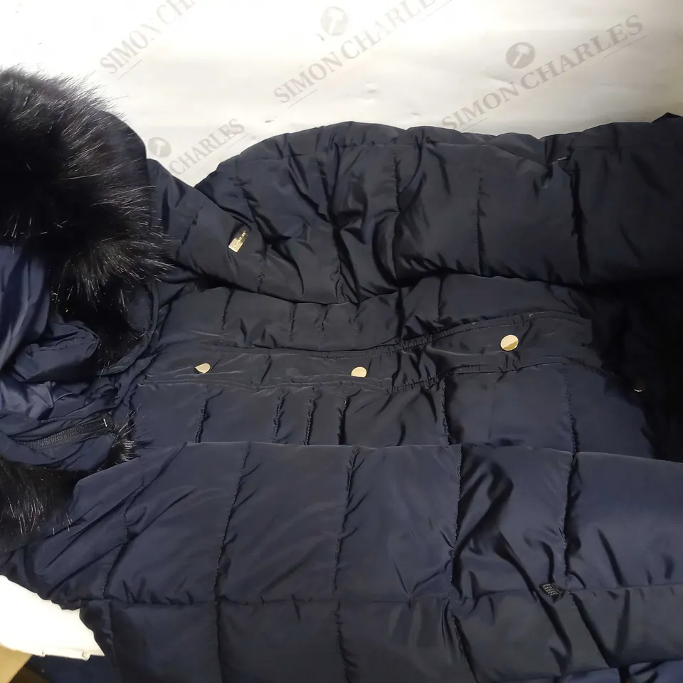 CENTIGRADE FAUX DOWN COAT WITH FOOLER & ZIP OFF FAUX FUR ON ATTACHED HOOD NAVY LARGE 