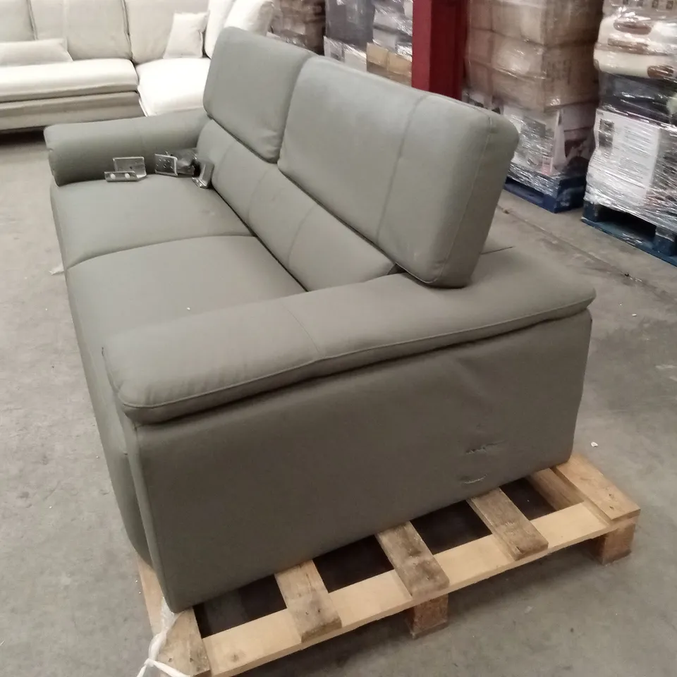 DESIGNER 3 SEATER FAUX LEATHER SOFA - GREY