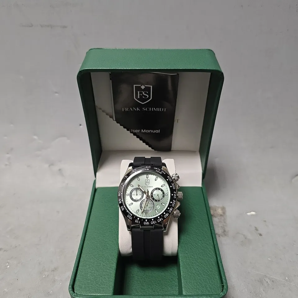 FRANK SCHMIDT WATCH – MULTI FUNCTION SUB DIALS WITH DATE – HQ RUBBER SPORTS STRAP – 3ATM WATER RESISTANT – GIFT BOX INCLUDED