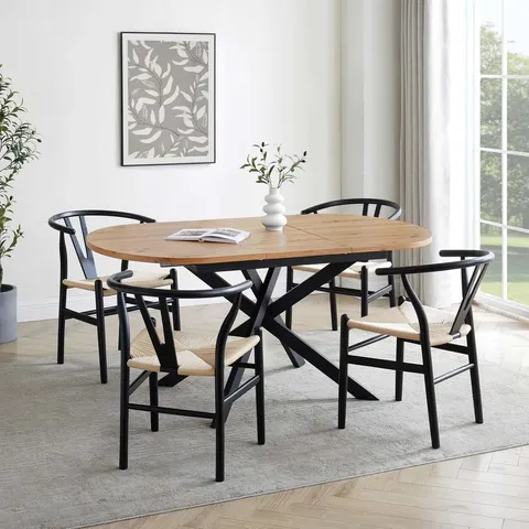 BOXED DUSK BROOKE OVAL EXTENDABLE 4-8 SEATER DINING TABLE - WOOD/BLACK (2 BOXES)
