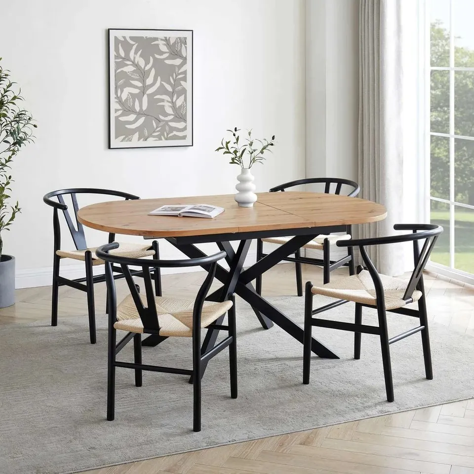 BOXED DUSK BROOKE OVAL EXTENDABLE 4-8 SEATER DINING TABLE - WOOD/BLACK (2 BOXES)