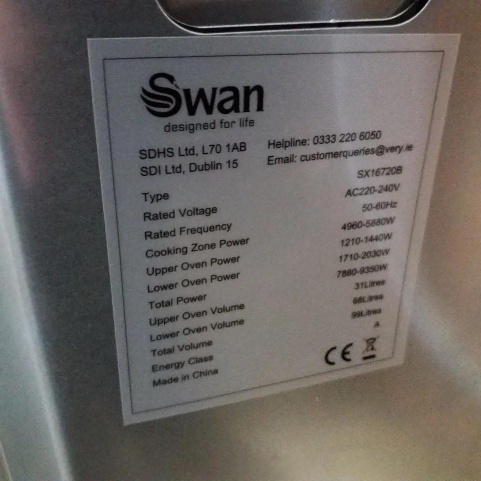 SWAN SX16720B 60CM ELECTRIC TWIN OVEN CERAMIC HOB COOKER - BLACK