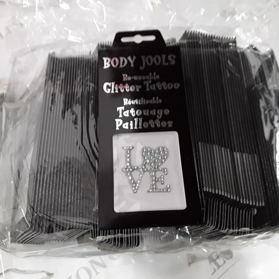 LOT OF APPROXIMATELY 200 PACKS OF BODY JOOLS LOVE REUSABLE GLITTER TATTOOS 