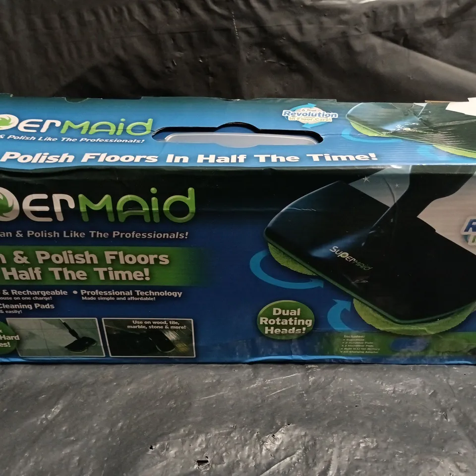 SUPERMAID CORDLESS FLOOR CLEANING SYSTEM WITH DUAL ROTATING HEADS – BOXED