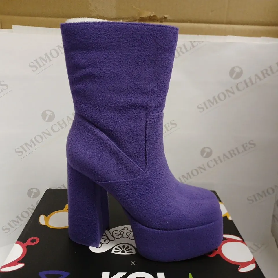 KOI VEGAN TINKY WINKY FLUFFY PLATFORM BOOTS - PURPLE SIZE 6
