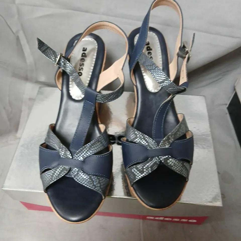 ADESSO ALICIA-A4232 NAVY STRAPPY WEDGE SANDALS - UK 8 (EU 41)