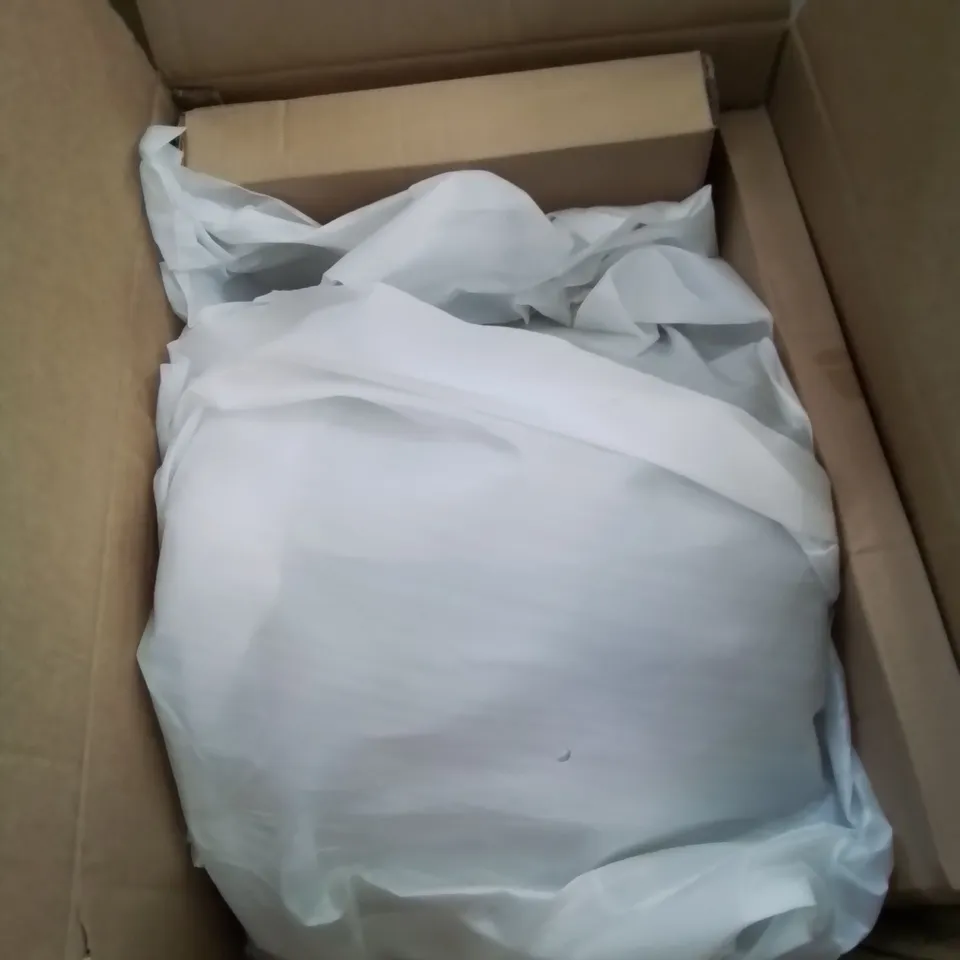 A BOXED PAIR OF GREY FAUX LEATHER UPHOLSTERED DINING CHAIRS