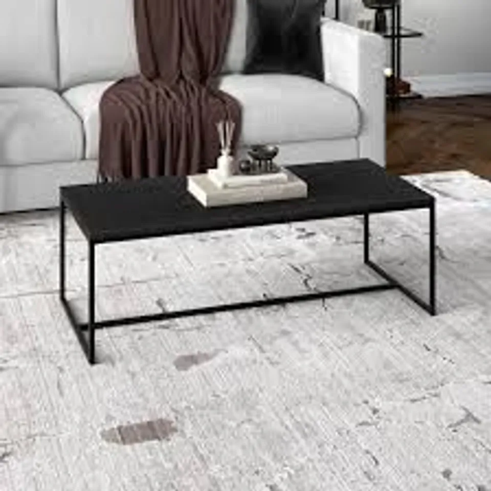 BOXED HENN&HART BOONE COFFEE TABLE, 47" WIDE, BLACK / GRAIN (1 BOX)