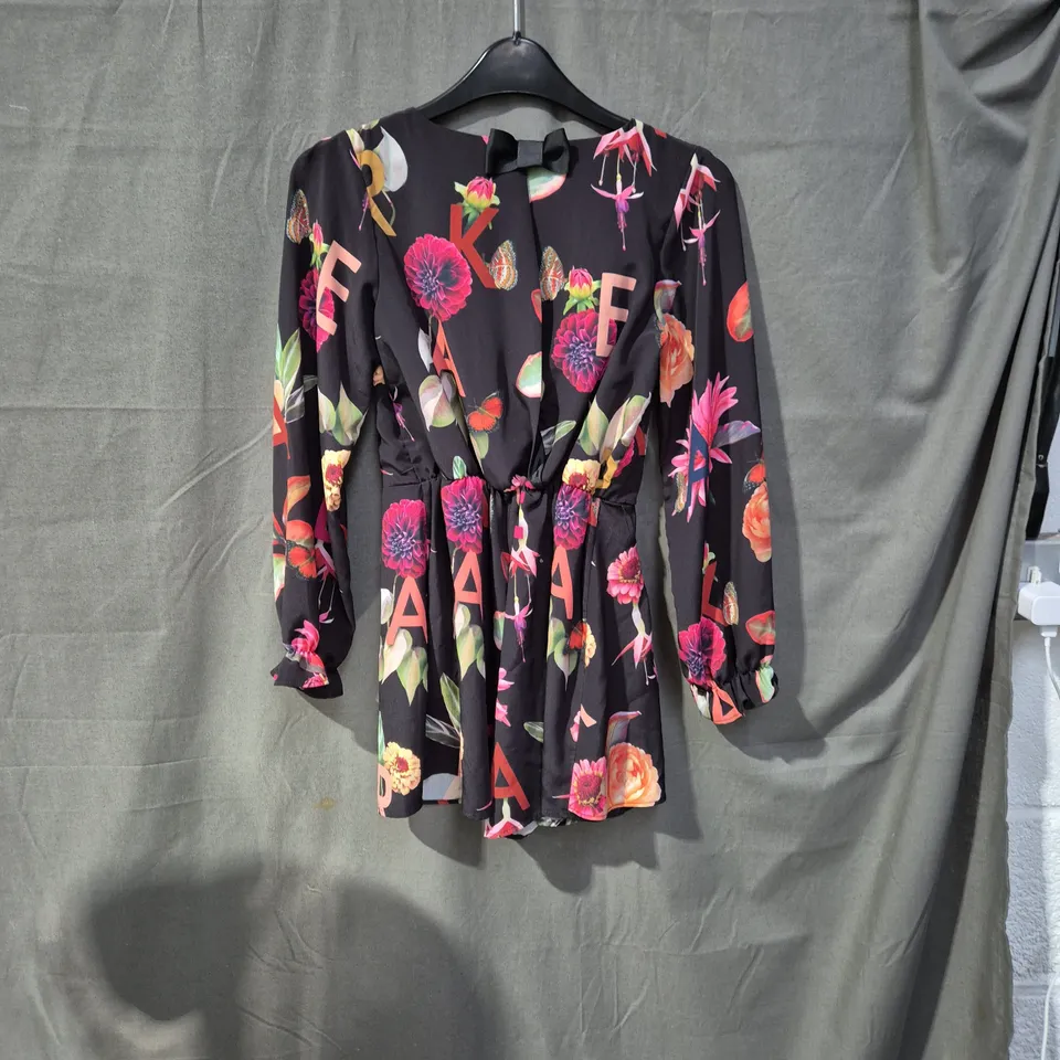 GIRLS' FLORAL PRINT DRESS, AGE 10, BLACK WITH LETTER MOTIFS –TED BAKER 