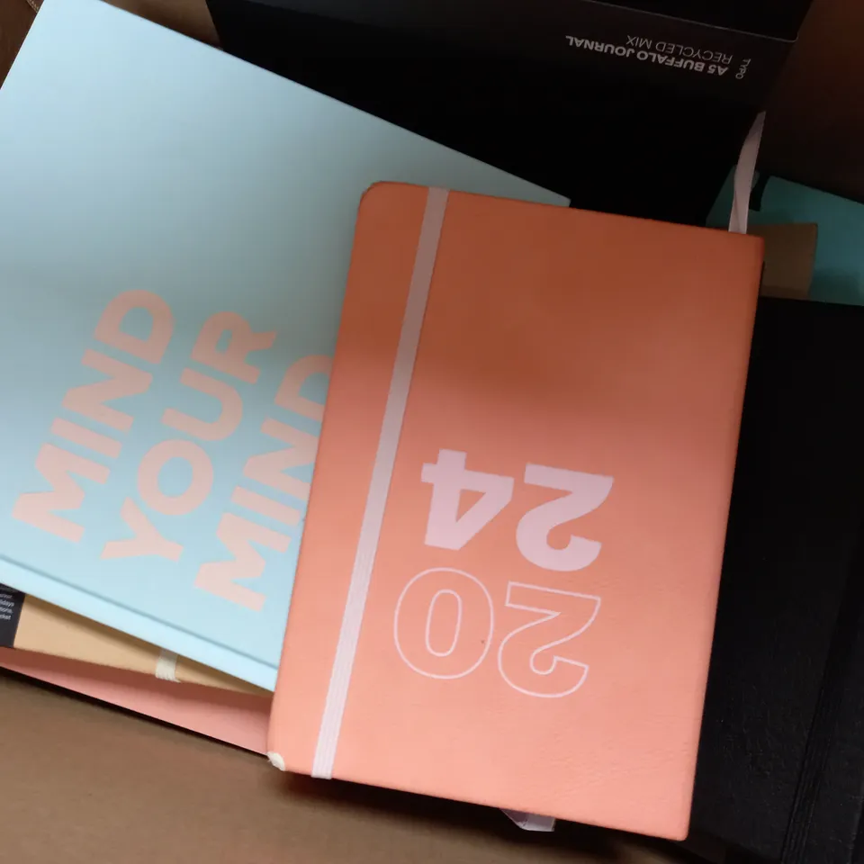 APPROXIMATELY 20 ASSORTED TYPO NOTEBOOKS, DIARIES, PLANNERS TO INCLUDE GARFIELD UNIVERSITY A5 CAMPUS NOTEBOOK, PEANUTS A5 FABRIC SPINE NOTEBOOK, BARBIE 2024 A5 DAILY DIARY 