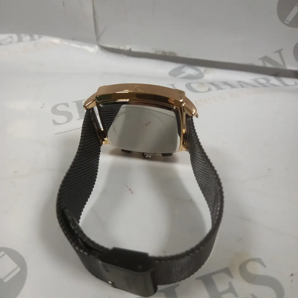 BOXED MANN EGERTON IMPACT ROSE BLACK DIAL MESH STRAP WATCH 