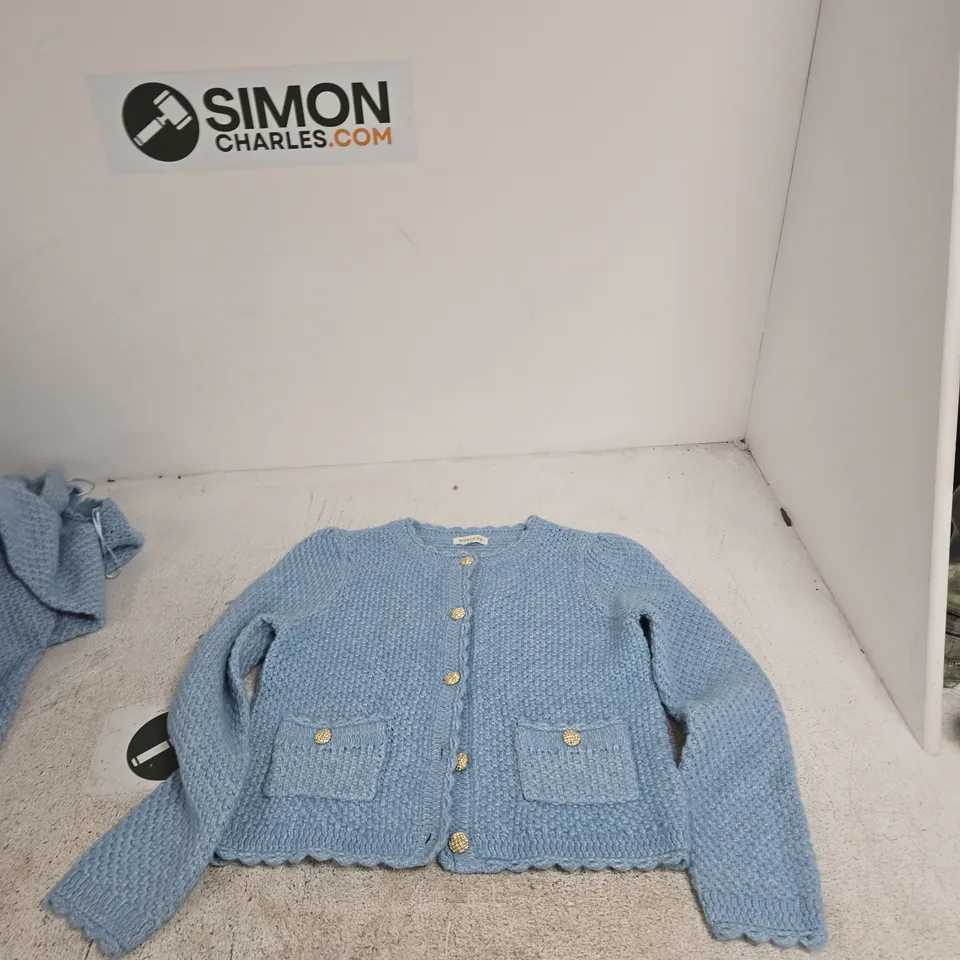 UK SIZE S MONSOON WOMEN'S BLUE KNIT CARDIGAN – FRONT BUTTON, TWO PATCH POCKETS
