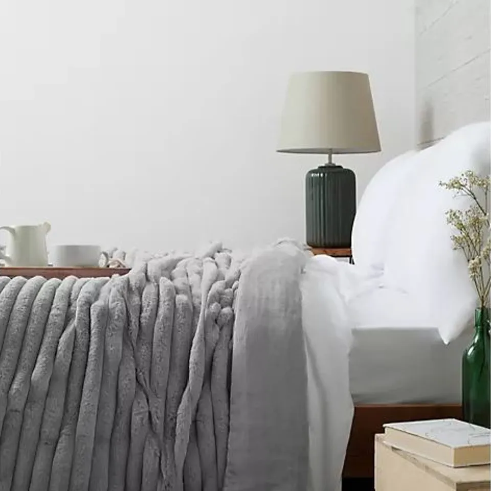 COZEE HOME JACQUARD STRIPE GRACE FUR BEDSPREAD- BLUE 260X240