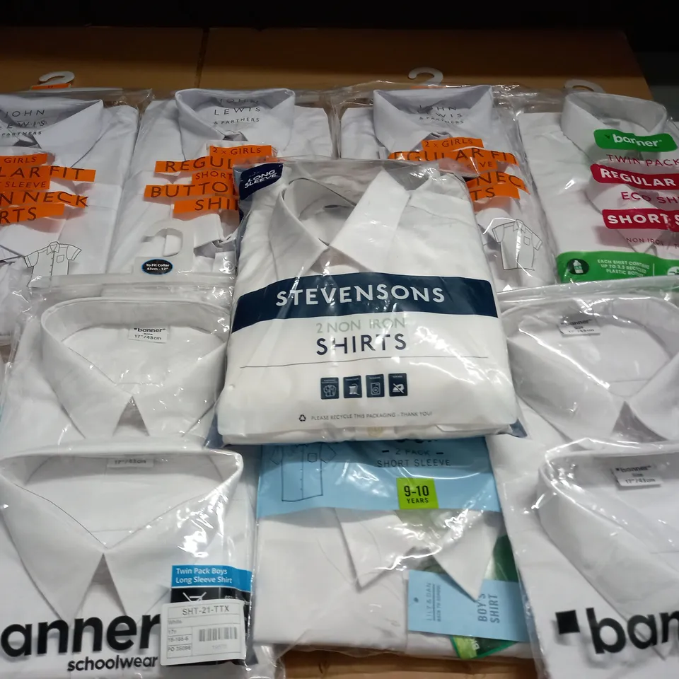 LOT OF 9 ASSORTED PACKS OF WHITE SHIRTS IN VARIOUS SIZES