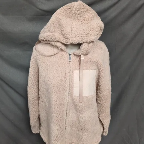 AX PARIS TEDDY FLEECE HOODED JACKET IN PLAIN OATMEAL - M/L