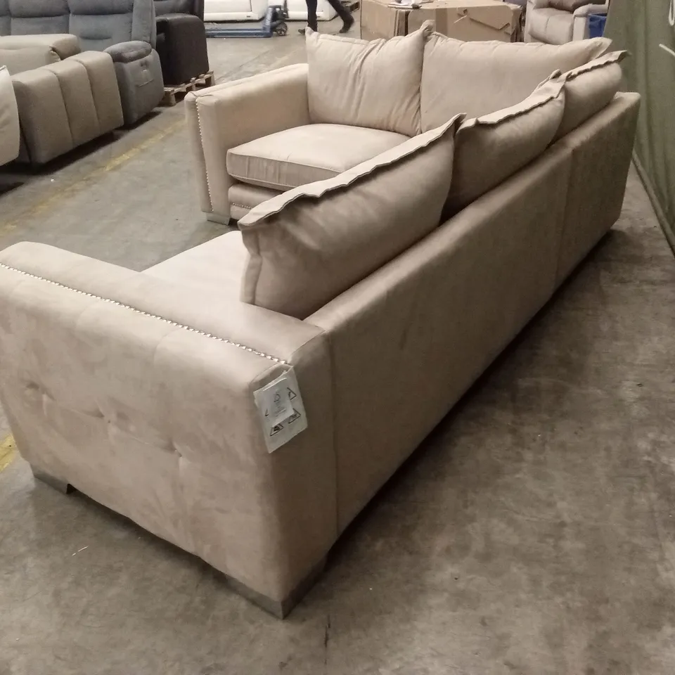 QUALITY DESIGNER SUEDE CORNER SOFA WITH FOOTSTOOL
