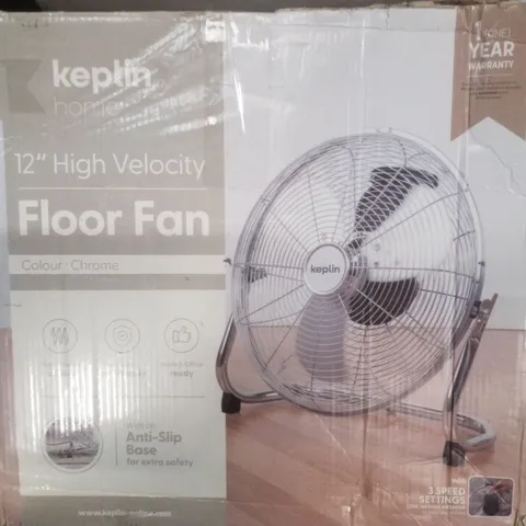 BOXED KEPLIN 12"/30CM HIGH VELOCITY FLOOR FAN - CHROME