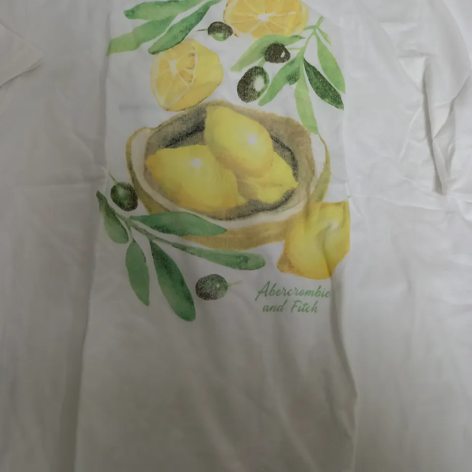 ABERCROMBIE & FITCH WHITE LEMON T-SHIRT - LARGE