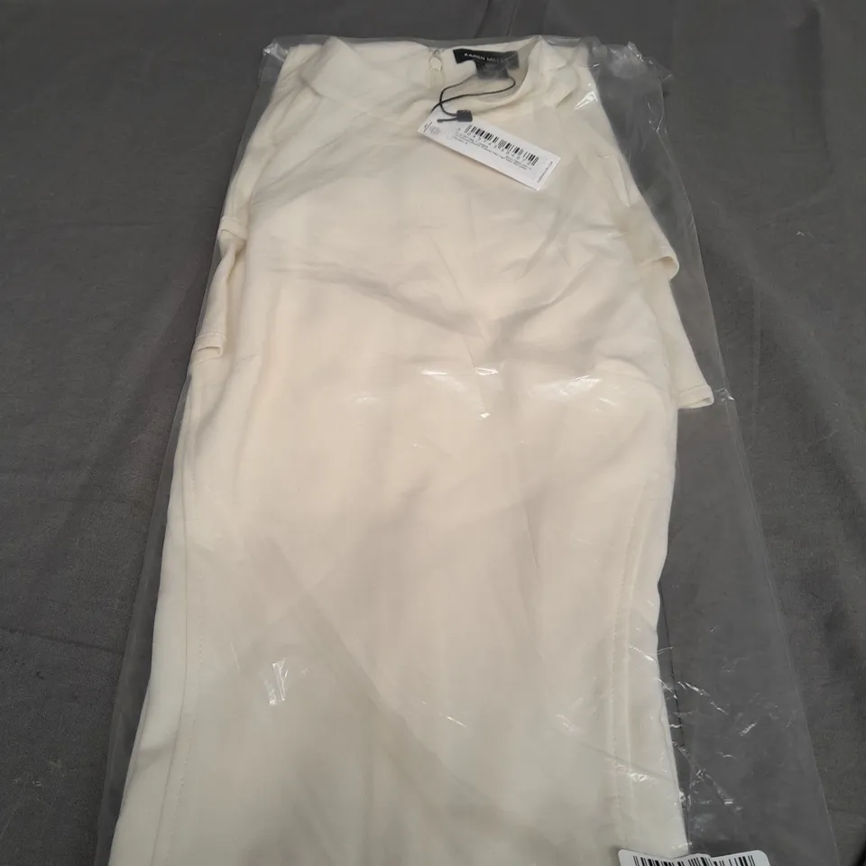 SEALED KAREN MILLEN TAIL COMPAC STRETCH WATERFALL HEM HIGH NECK MIDI DRESS CREAM- SIZE 6