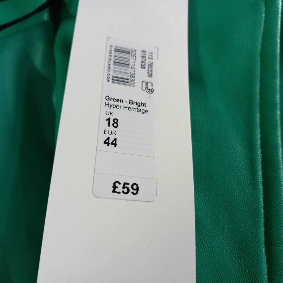RIVER ISLAND GREEN FAUX LEATHER BLAZER - 18