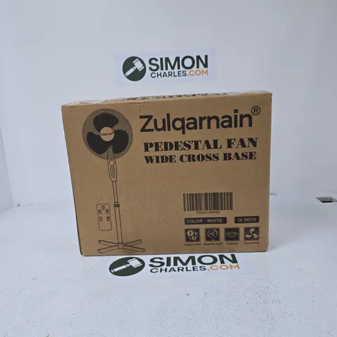 ZULQARNAIN PEDESTAL FAN – 16 INCH, WHITE, WIDE CROSS BASE