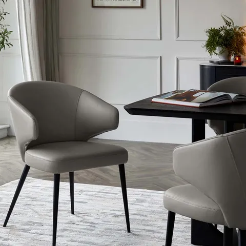 BOXED DANETTI LANDON DARK GREY LEATHER DINING CHAIRS