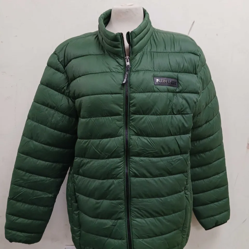 PLEIN SPORT OLIVE GREEN PUFFER COAT - SIZE 50