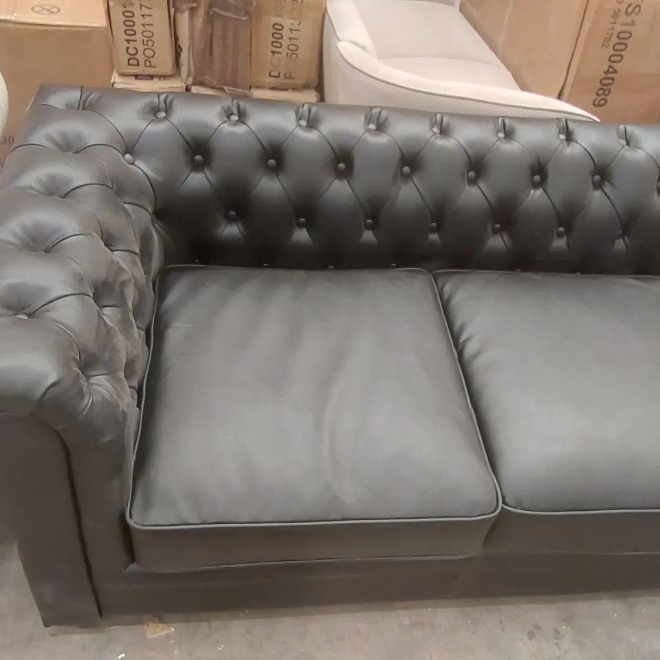 QUALITY DESIGNER 4-SEATER FAUX LEATHER BLACK CHESTERFIELD SOFA