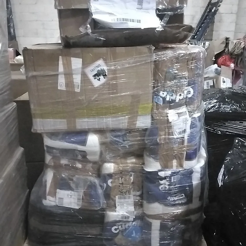 PALLET TO CONTAIN HOUSEHOLD FLAT-PACKED FURNITURE AND HOMEWERE TO INCLUDE; TOILET TOOLS, OFFICE CHAIR AND MEAT GRINGER ETC....