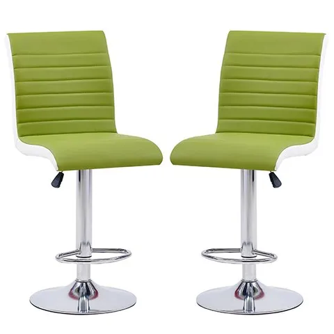 BRAND NEW BOXED RITZ BAR STOOL IN LIME AND WHITE FAUX LEATHER WITH CHROME BASE (1 BOX)