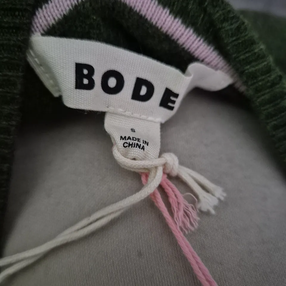 BODE GREEN CASHMERE SLEEVELESS KNIT VEST, SIZE S 