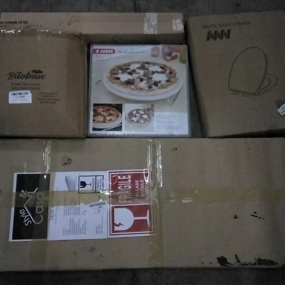 PALLET OF ASSORTED ITEMS INCLUDING MUTE SEAT COVER, JUDGE 33CM PIZZA STONE, AQUARIUM EXTENDABLE LED LIGHT, WOODEN FRAMED MIRROR, BABY TRAVEL COT MATTRESS,  INSECT KILLER 