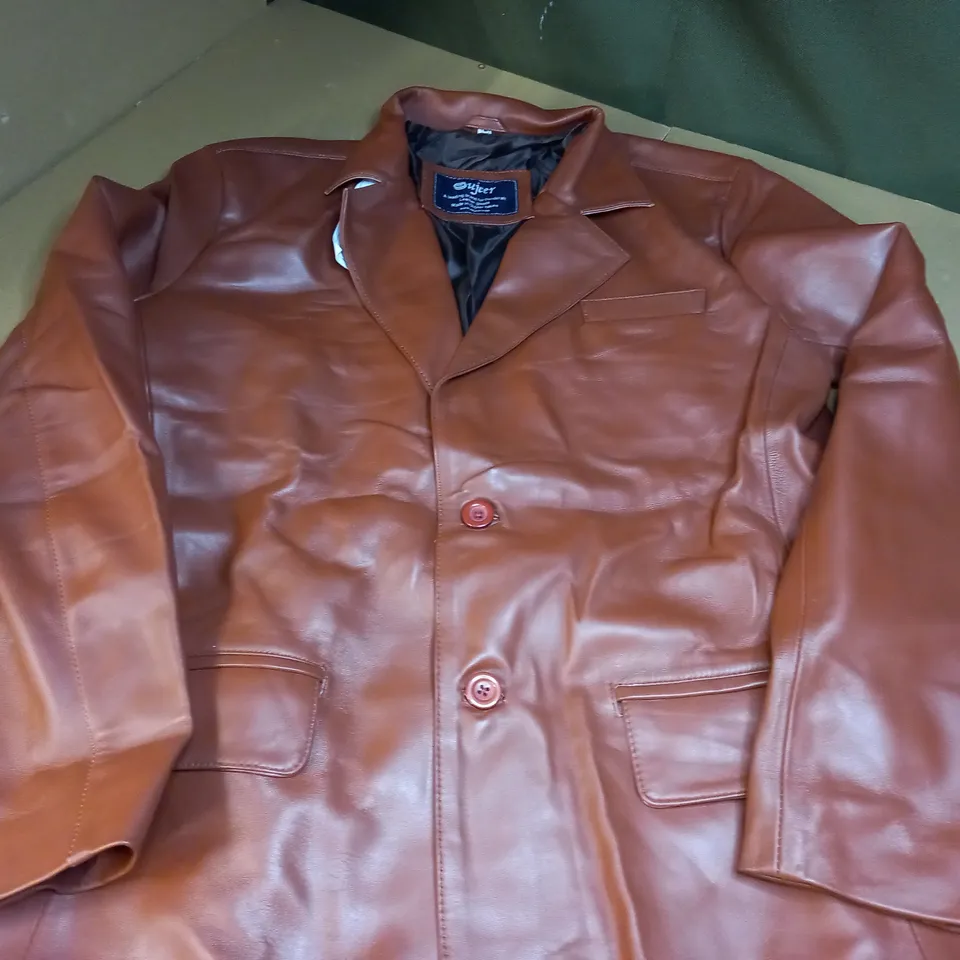 OUEER BUTTONED LONG SLEEVE LEATHER JACKET - LARGE