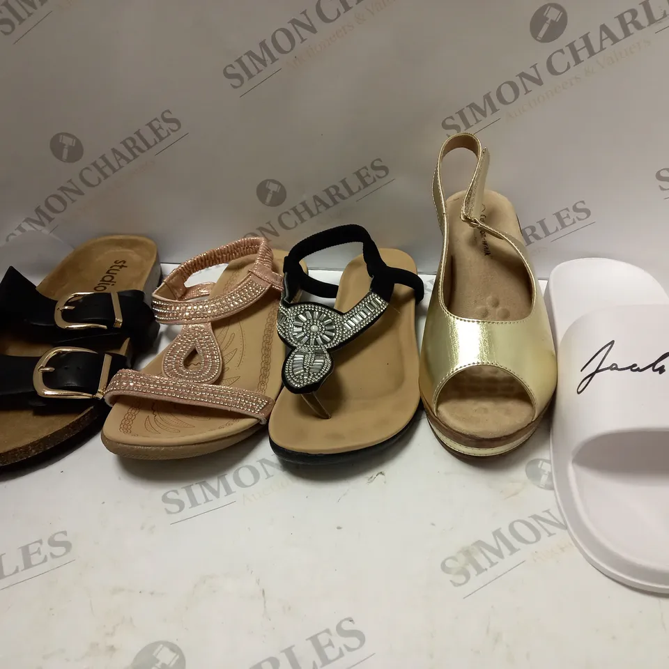 BOX OF APPROX 5 ASSORTED PAIRS OF SHOES IN VARIOUS STYLES AND SIZES 