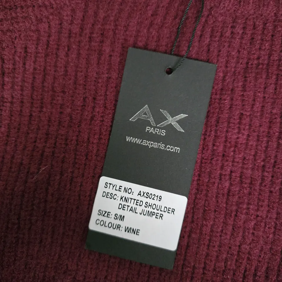 AX PARIS KNITTED SHOULDER DETAIL JUMPER – WINE – SIZE S/M
