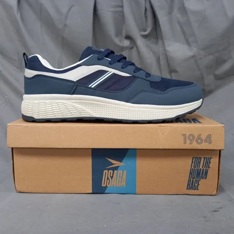 BOXED PAIR OF OSAGA SHOES IN NAVY SIZE 11