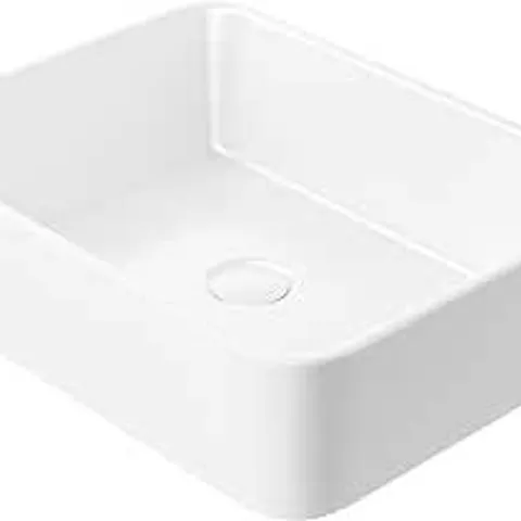 BOXED ERIDANUS RECTANGULAR COUNTERTOP BATHROOM VESSEL SINK, SQUARE CERAMIC VESSEL SINK, VITREOUS CHINA CLOAKROOM BASIN SINK FOR LAVATORY CLOAKROOM VANITY UNIT, WHITE GLOSS - 480 X 370 X 135MM | RECTAN