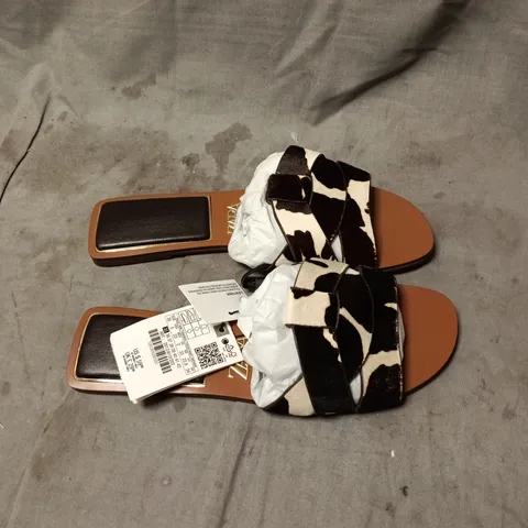 ZARA WOMEN'S COW PRINT SANDALS – BROWN SOLE UK SIZE 2 UNBOXED