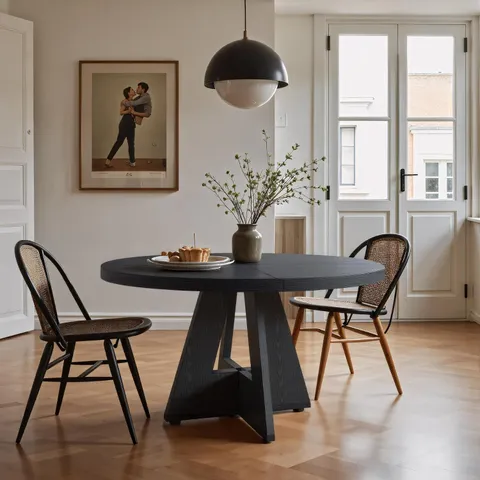 BOXED TRIBESIGNS 120CM FARMHOUSE ROUND DINING TABLE FOR 4 - BLACK