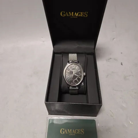 BOXED GAMAGES LADIES DUSK WATCH IN STEEL