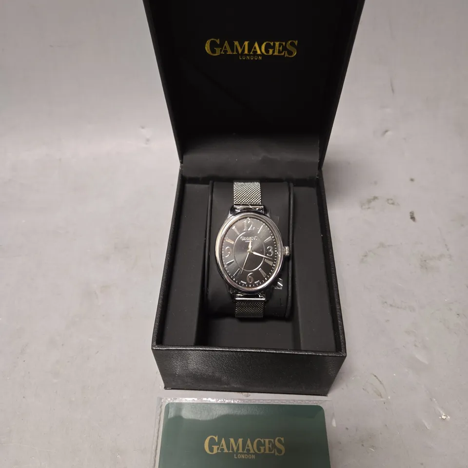 BOXED GAMAGES LADIES DUSK WATCH IN STEEL