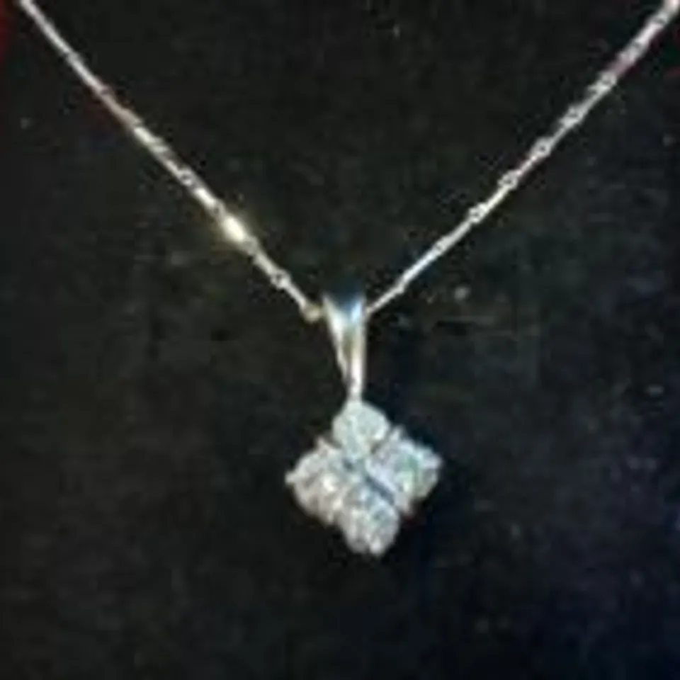 18CT WHITE GOLD SALTIRE PENDANT ON CHAIN, SET WITH NATURAL DIAMONDS