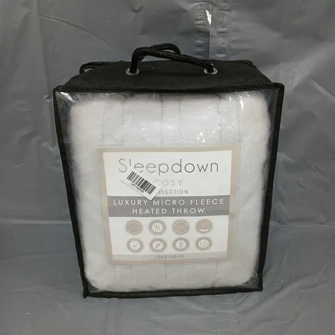 SLEEPDOWN LUXURY MICRO FLEECE HEATED THROW IN GREY 130X160CM