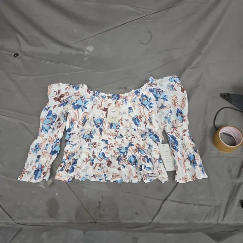 NOBODYS CHILD CHER TOP – WHITE FLORAL PRINT, WOMEN'S UK 14 (EU 42)
