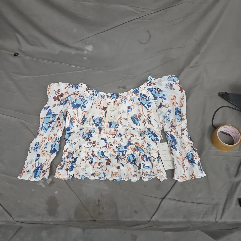 NOBODYS CHILD CHER TOP – WHITE FLORAL PRINT, WOMEN'S UK 14 (EU 42)