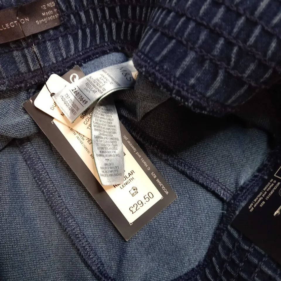 M&S BLUE MARL DENIM STYLE WIDE LEG TROUSERS - SIZE 12