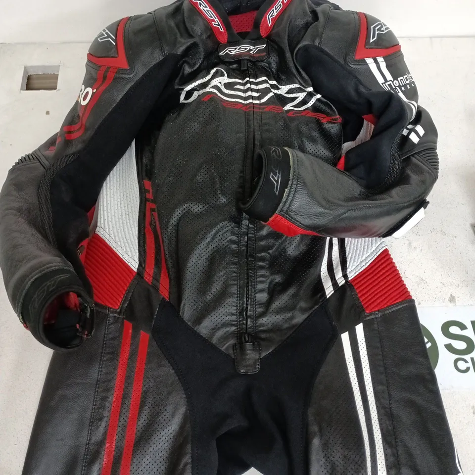 RST LEATHER MOTORCYCLE RACING SUIT – BLACK/RED, MEN’S SIZE 42