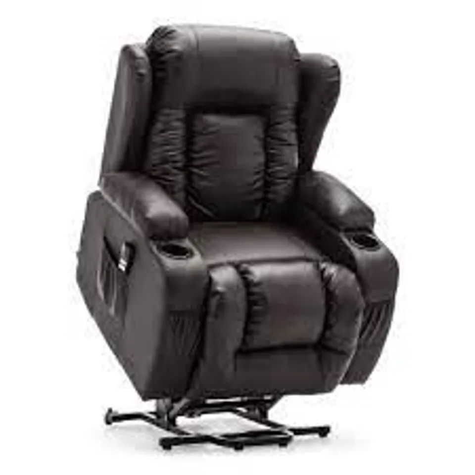 BOXED CAESAR BROWN LEATHER POWER RISE & RECLINE EASY CHAIR (2 BOXES)
