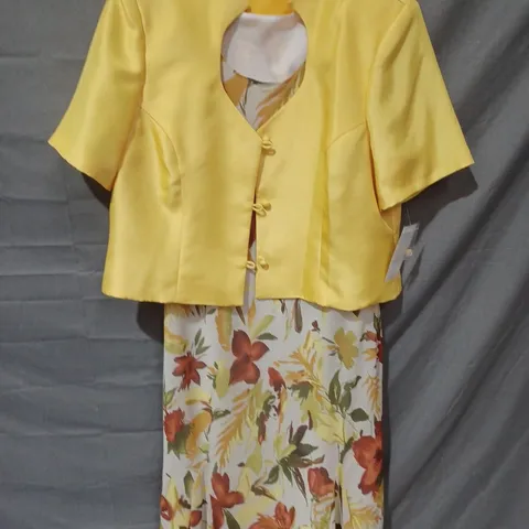 GLITZ 2 PIECE FLORAL DRESS & JACKET IN WHITE/YELLOW - SIZE 22